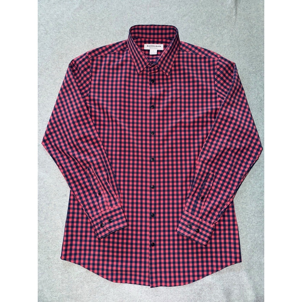 Mizzen & Main Mens Performance Plaid Long Sleeve Button Up Trim Shirt Size L